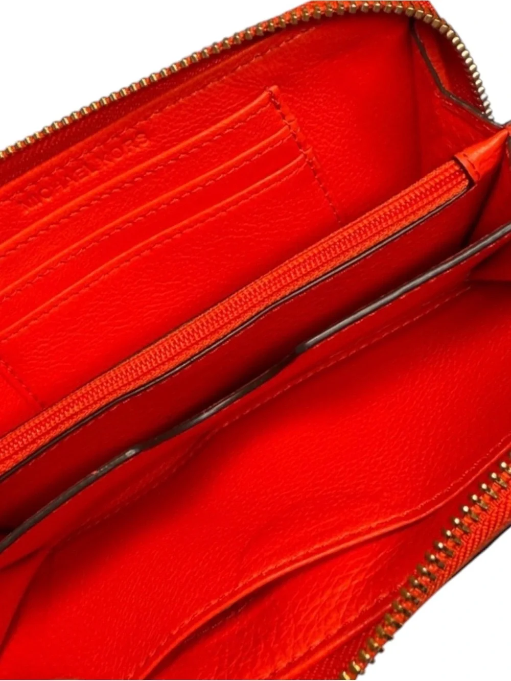 Michael Kors Coral Red Zip Wristlet with Gold Logo
